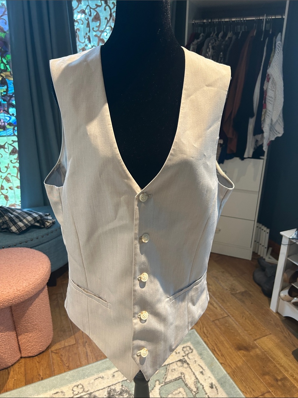 jf j.ferrar Light Beige Men's Dress Vest